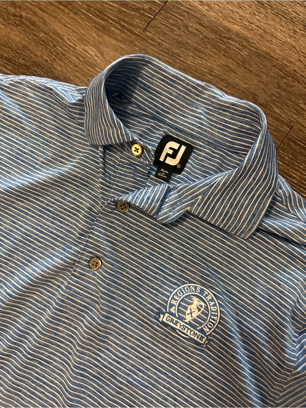 FootJoy Greystone Regions Tradition Golf Polo L Blue/White Striped country club